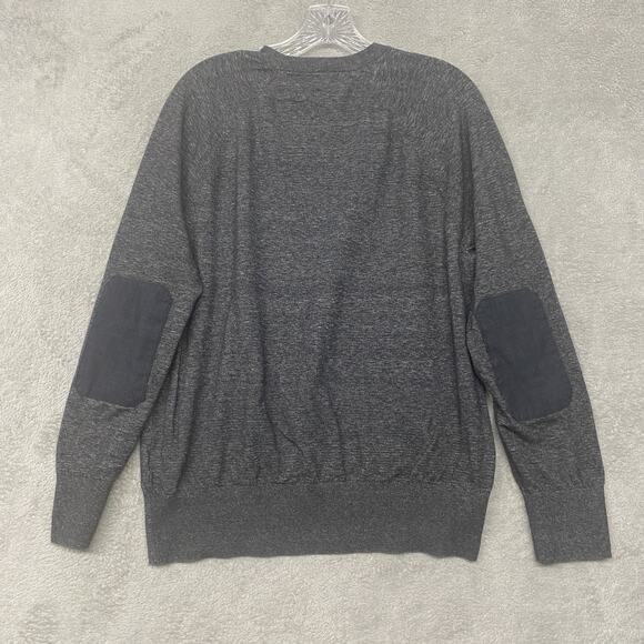 Banana Republic Sweater Mens Large Gray Crew Neck Elbow Patch Cotton Preppy - Picture 6 of 7